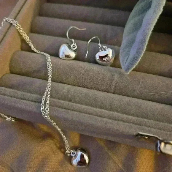 Jewelry - Heart earrings and necklace set Sterling silver. 20-inch chain